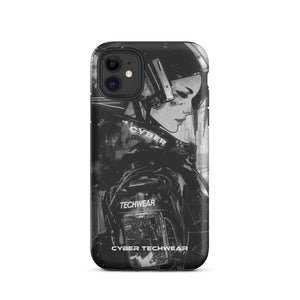 Statement iPhone Case Black for iPhone 11, back view of the black and white anime woman with headset print