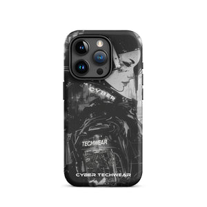 Statement iPhone Case Black for iPhone 15 Pro, back view of the black and white anime woman with headset print