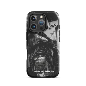 Statement iPhone Case Black for iPhone 16 Pro, back view of the black and white anime woman with headset print