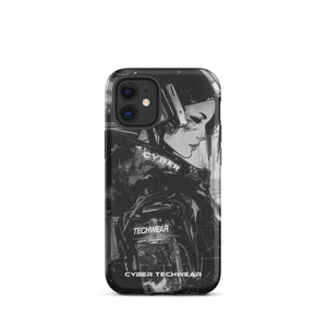 Statement iPhone Case Black for iPhone 12 mini, back view of the black and white anime woman with headset print