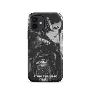 Statement iPhone Case Black for iPhone 12, back view of the black and white anime woman with headset print