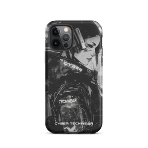 Statement iPhone Case Black for iPhone 12 Pro, back view of the black and white anime woman with headset print