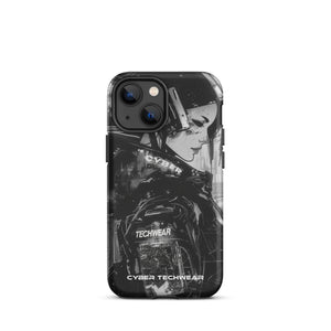 Statement iPhone Case Black for iPhone 13 mini, back view of the black and white anime woman with headset print