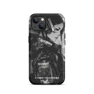 Statement iPhone Case Black for iPhone 13, back view of the black and white anime woman with headset print