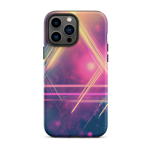 Statement Triangle iPhone Case for iPhone 13 Pro Max, back view of the neon triangle lines on pink and purple haze print