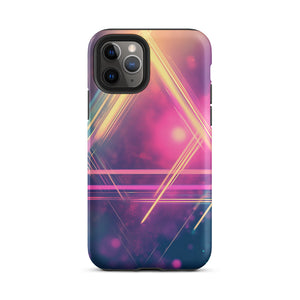 Statement Triangle iPhone Case for iPhone 11 Pro, back view of the neon triangle lines on pink and purple haze print