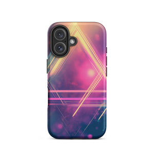 Statement Triangle iPhone Case for iPhone 16, back view of the neon triangle lines on pink and purple haze print