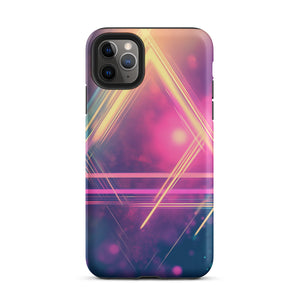 Statement Triangle iPhone Case for iPhone 11 Pro Max, back view of the neon triangle lines on pink and purple haze print