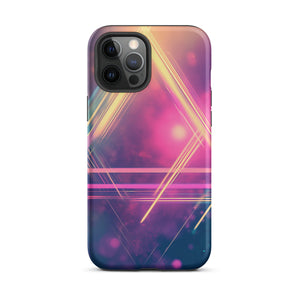 Statement Triangle iPhone Case for iPhone 12 Pro Max, back view of the neon triangle lines on pink and purple haze print