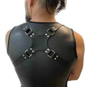 Steampunk Leather Chest Harness - product view on white background