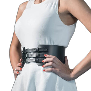 Steampunk Leather Waist Corset Harness - product view on white background