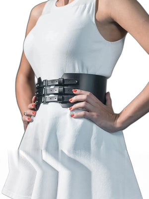 Steampunk Leather Waist Corset Harness - product view on white background