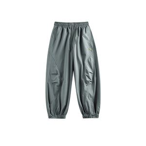 Light green Straight Leg Cyberpunk Pants laid flat, front view, elastic waist and curved knee darts