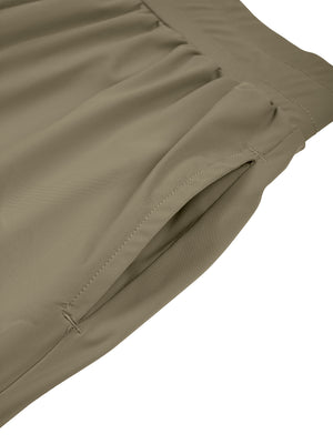 Detail of the side slash pocket on the Khaki athletic pants, set just under the elastic waistband