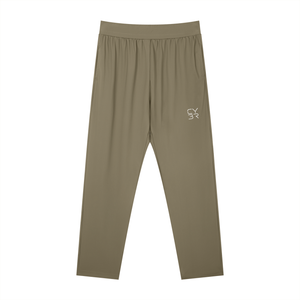 Khaki Straight Leg Gym Sweatpants laid flat, front view showing the slash pockets and small tonal thigh logo