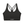 Strappy Cyber Yoga Sports Bra in black laid flat, front, scoop neck and a small CYBER wordmark on the band