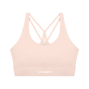 Light pink colourway laid flat, front view with the scoop neck and the CYBER wordmark on the band