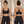 A woman wears the black strappy sports bra in a pilates studio, seen from the front and from the back