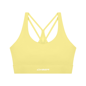 Yellow colourway laid flat, front view, the CYBER wordmark printed small at the centre of the band