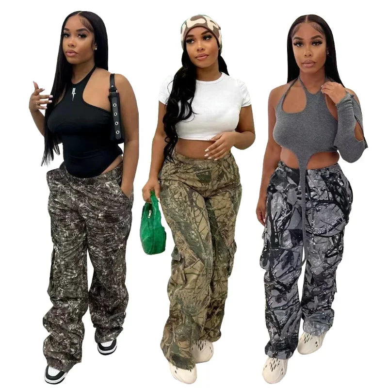 Camo pants and crop top on sale