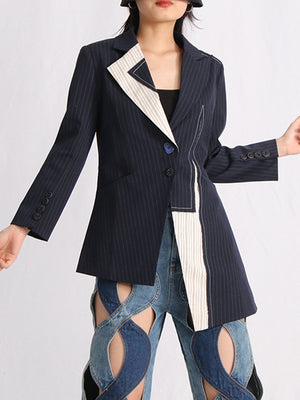 Stripe Blazer Jacket Women Spring Irregular
