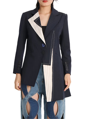 Stripe Blazer Jacket Women Spring Irregular
