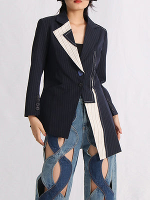 Stripe Blazer Jacket Women Spring Irregular