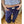 Navy blue elastic waist pants held at the waistband, close view of the plain label and soft fabric