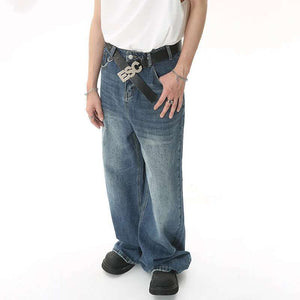 Stylish Metal Ring Design Y2K Jeans