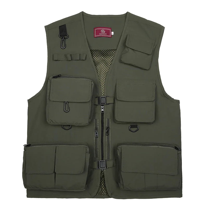 Zip Up Multi Pockets Mesh Cargo Vest ARMY GREEN RED BLACK KHAKI