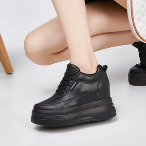 Synthetic Leather Black Platform Sneakers