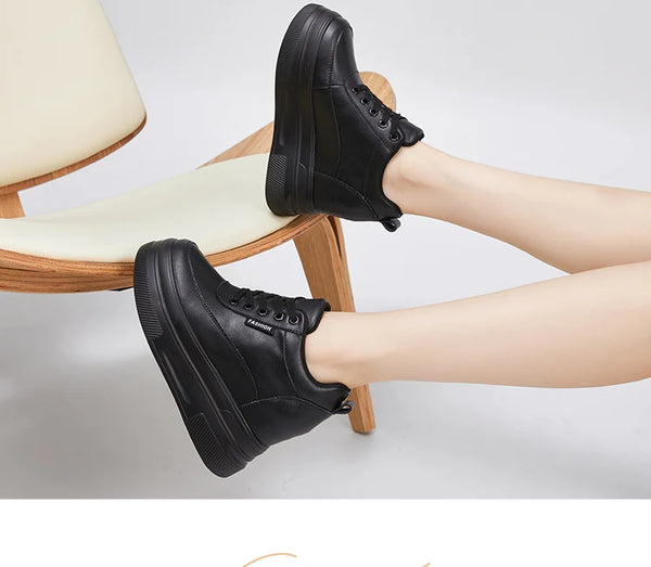 Synthetic Leather Black Platform Sneakers