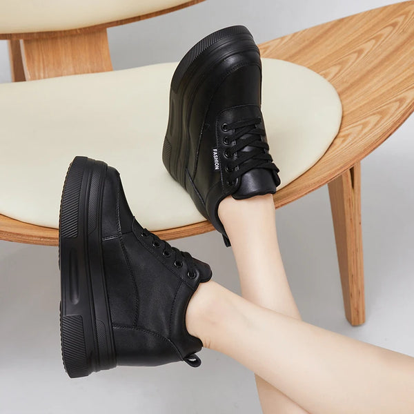 Synthetic Leather Black Platform Sneakers