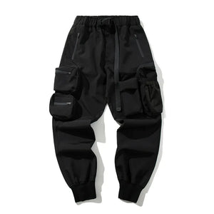 Black tactical multi pocket cargo pants in a regular fit