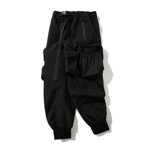 Black tactical multi pocket cargo pants in a regular fit