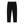 Black workout pants laid flat from the back, elastic waistband and tapered legs to the ankle