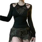 Hauts noirs irréguliers chics Techwear