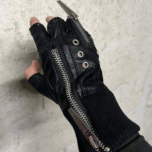 Techwear Fingerless Leather Gloves Zippers