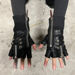 Techwear Fingerless Leather Gloves Zippers