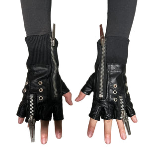 Techwear Fingerless Leather Gloves Zippers