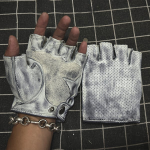 Techwear Fingerless Motorcycle Leather Gloves