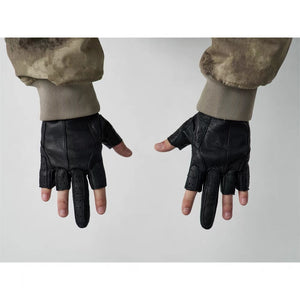 Techwear Fingerless Tactical PU Leather Gloves