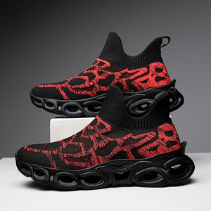 Techwear Graffiti Sneakers - Black Red graffiti slip-on sneakers