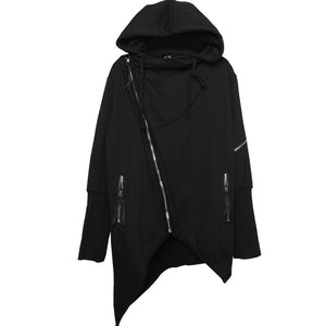 Techwear Hoodie Diagonal Zip – flat view with hood