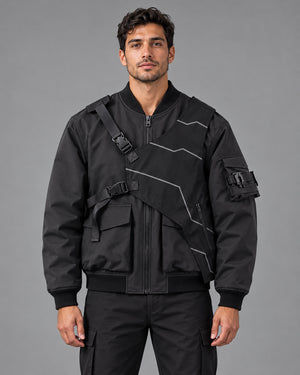 Techwear Jacket With Straps worn by a man, front view
