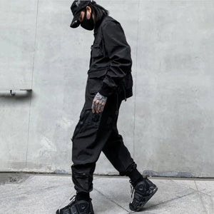 Pantalon noir à revers style Techwear