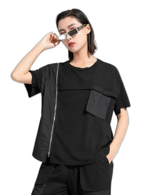Thick Black T Shirt Women - product view on white background