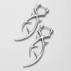 Stainless steel thorn branch earrings on angular hoops
