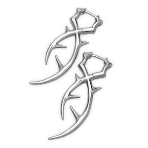 Stainless steel thorn branch earrings on angular hoops