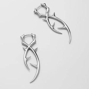 Stainless steel thorn branch earrings on angular hoops